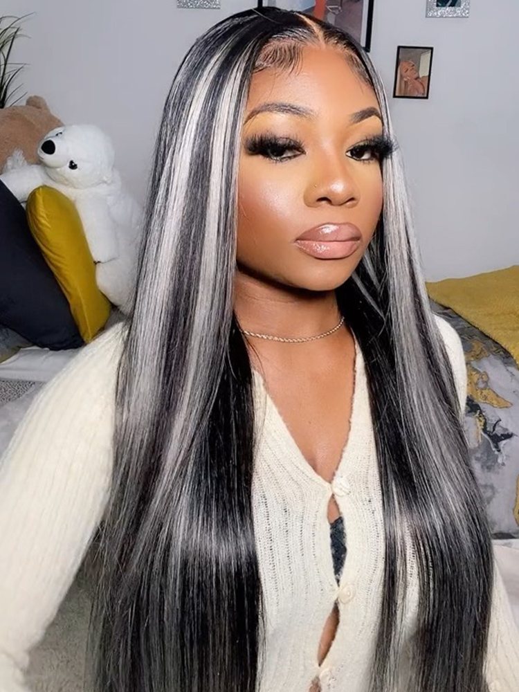 Platinum Blonde Highlights Straight Wigs
