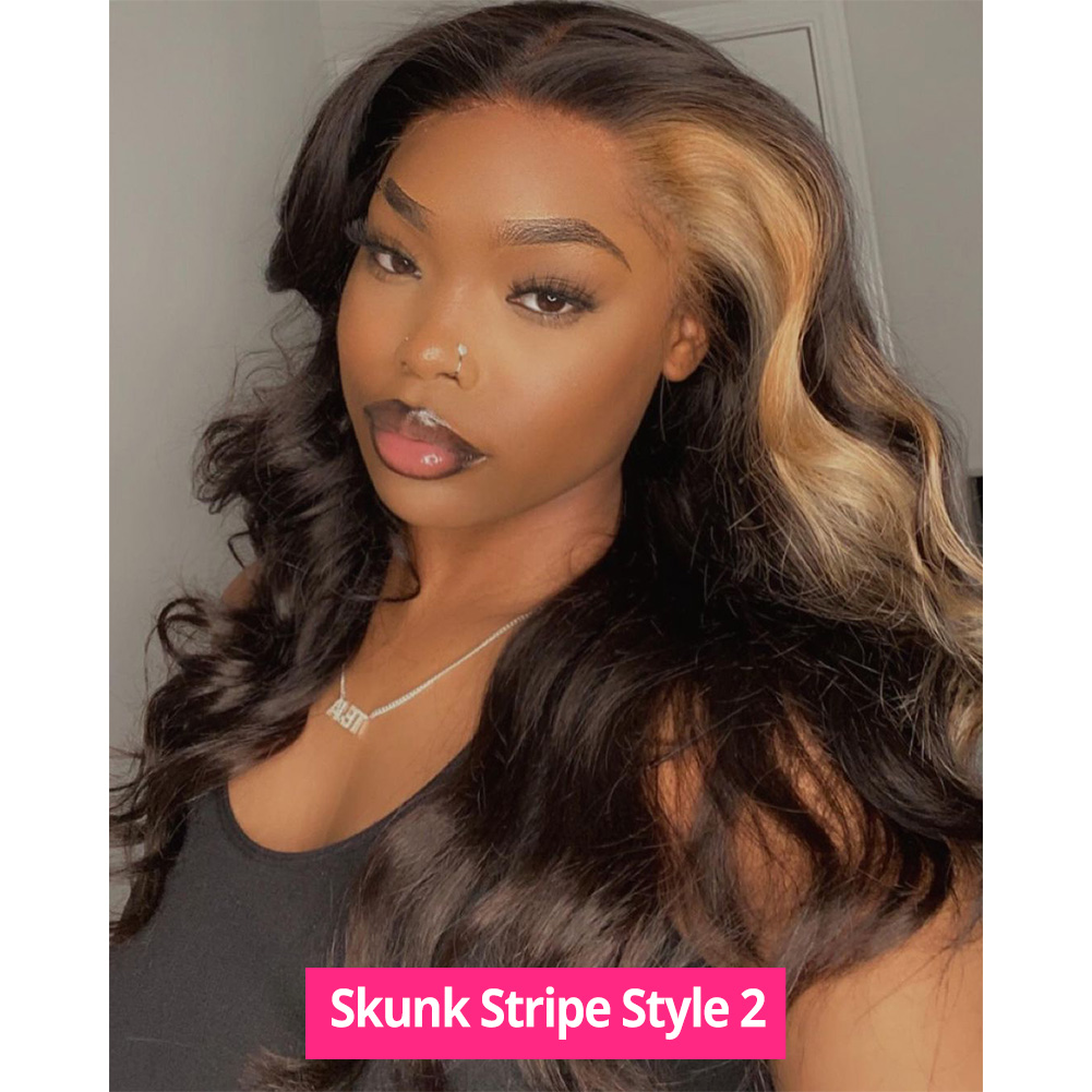 blonde skunk stripe hair natural