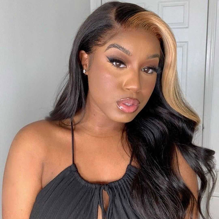 black wig with blonde highlights