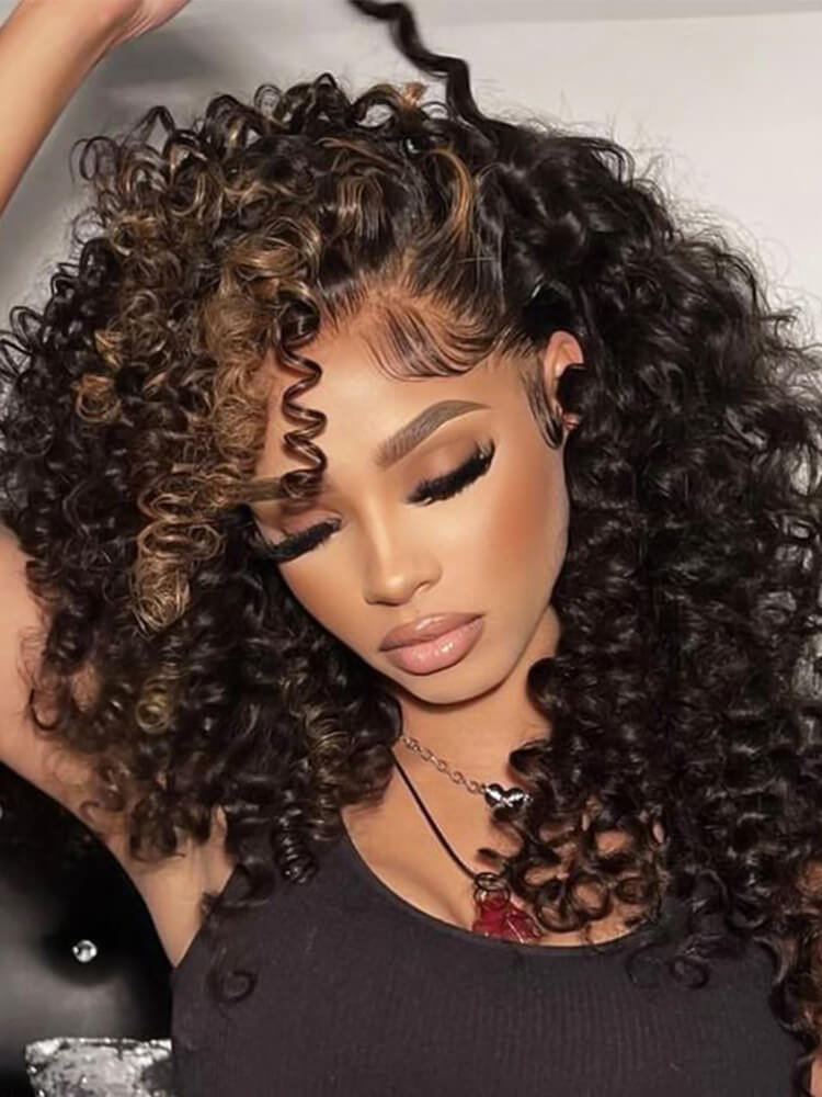 Skunk stripe Highlight color Wand Curl Wig