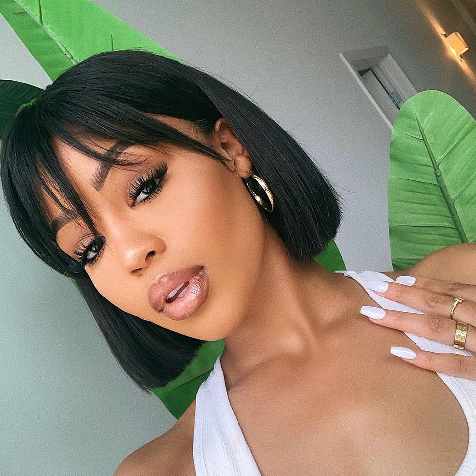 Straight Hair Human Hair Bob Wig With Bangs