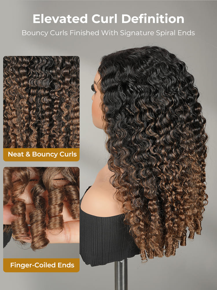 Wig with finger coiling curly ends