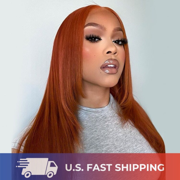 Ship In 24 Hours- Alipearl Ginger Wigs Burnt Orange Straight Hair 5*5 Lace Closure Wigs In Layered Cut