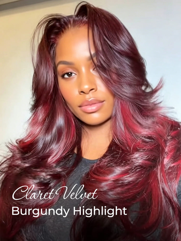 burgundy highlight lace front wig with layers