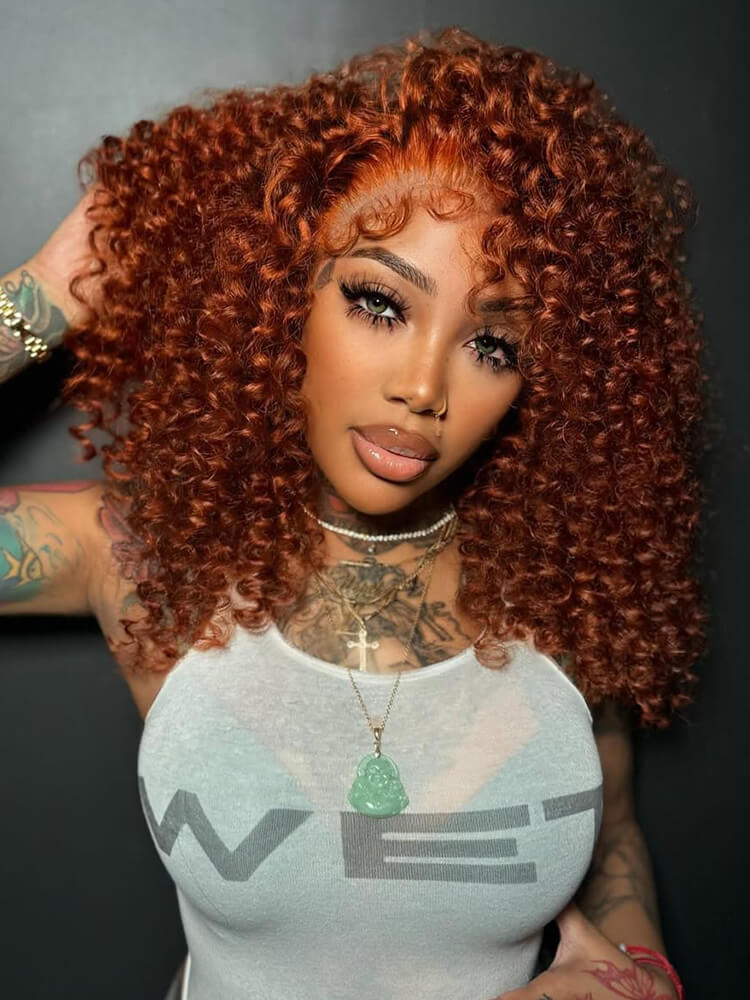 Cooper Color Curly Human Hair Lace Frontal Wigs