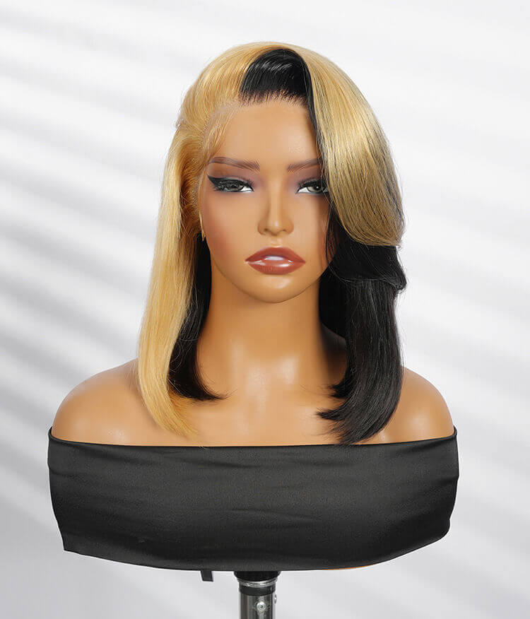 black and blonde straight wig