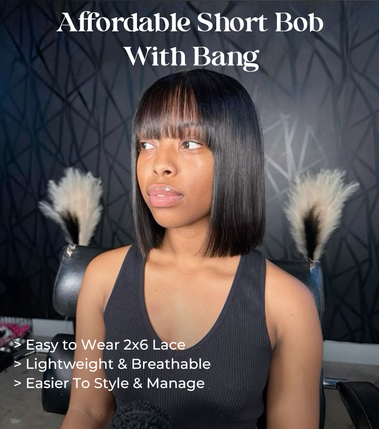 straight bob 2x6 lace closure wig with bangs