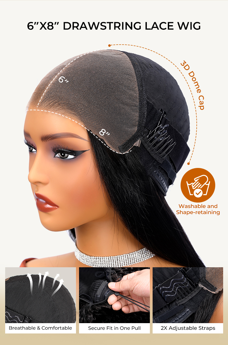 Silky black glueless wig with M hairline