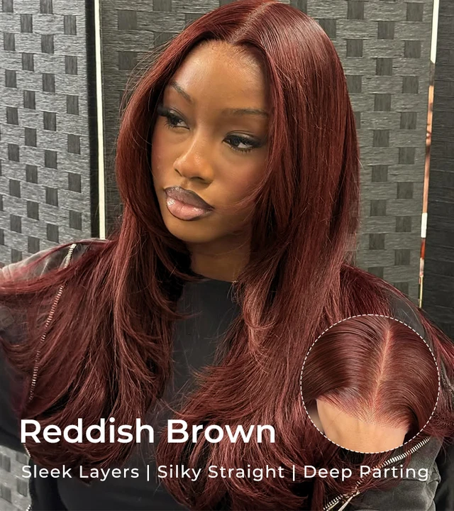 Reddish Brown Layered Cut Glueless Wig