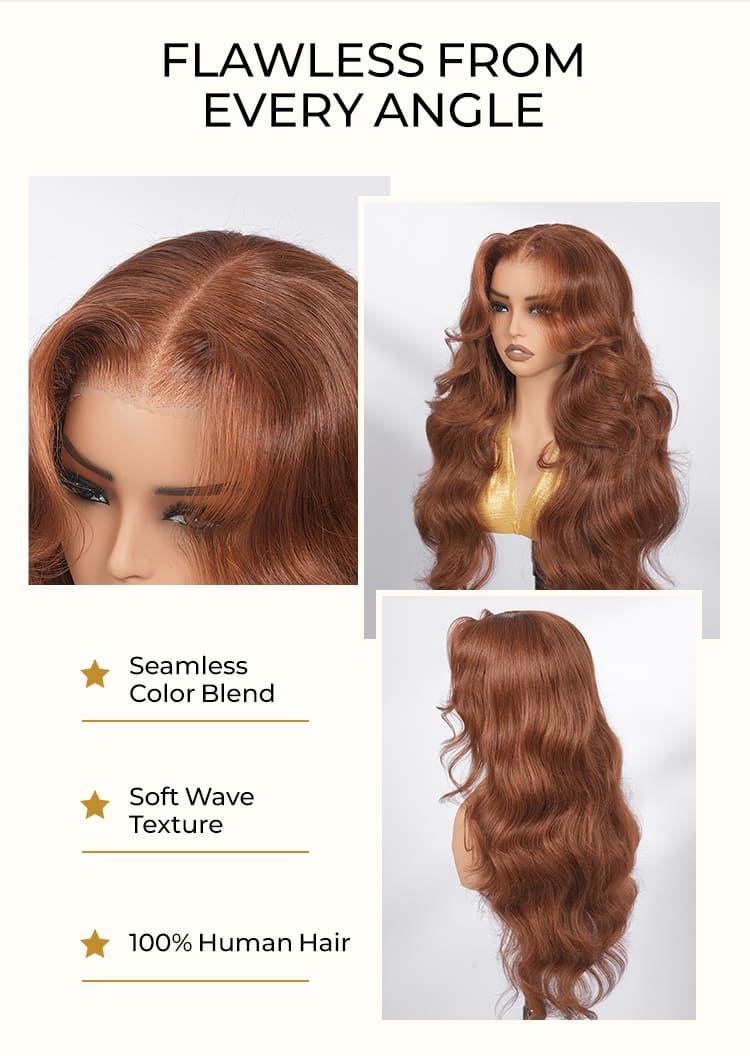 Copper brown body wave wig