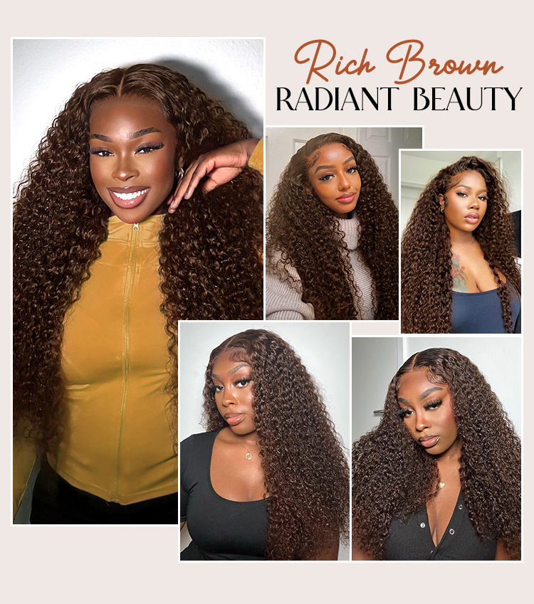 #4 dark brown deep curly glueless wig