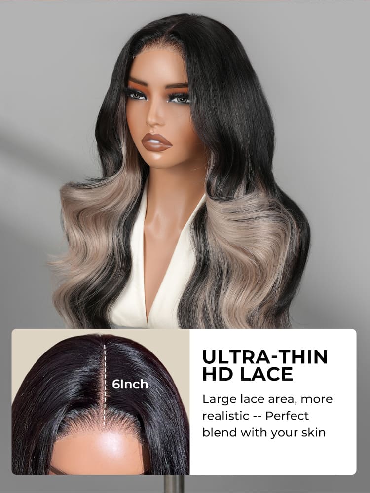 transparent HD lace front wig with deep hair parting