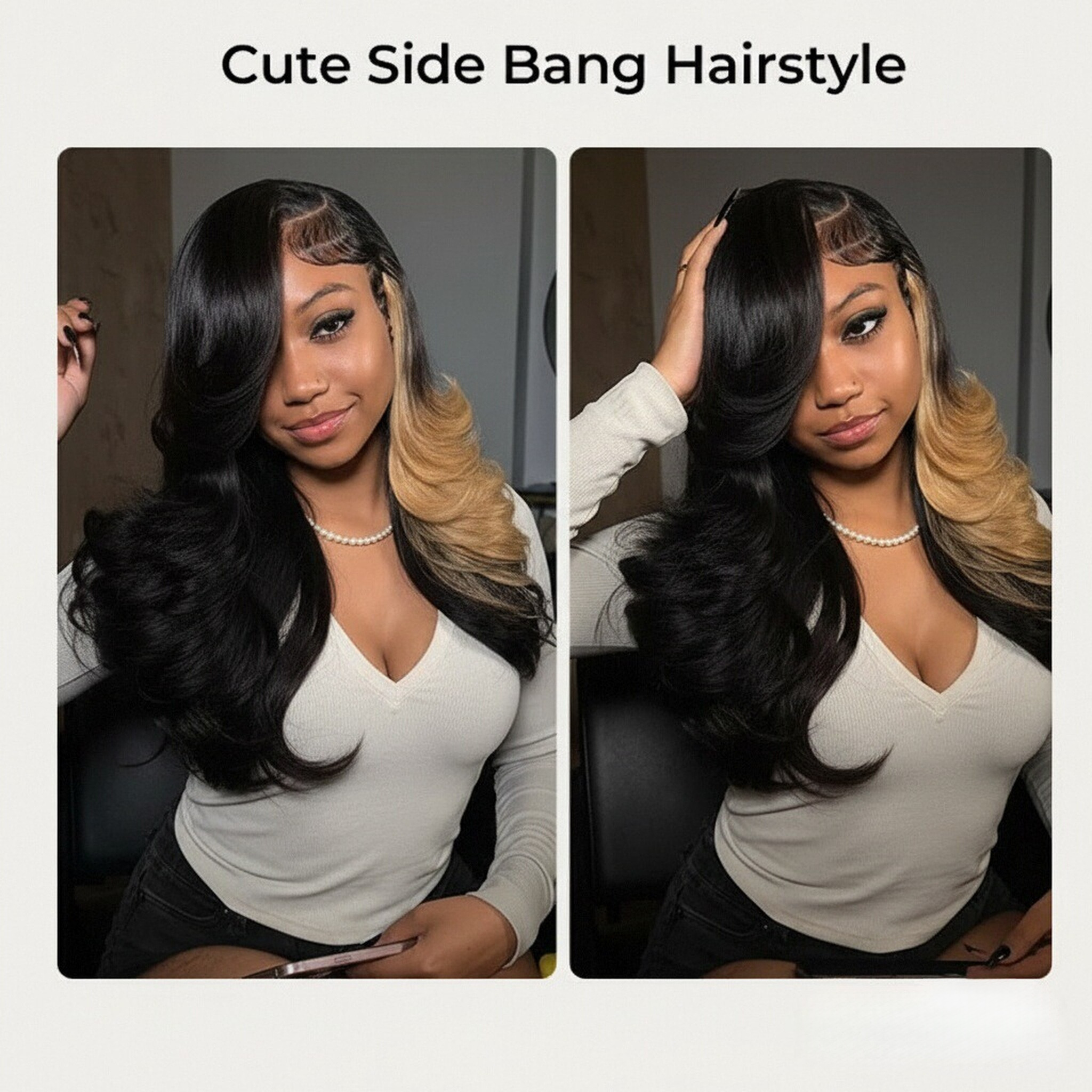 skunk stripe body wave wigs with highlights