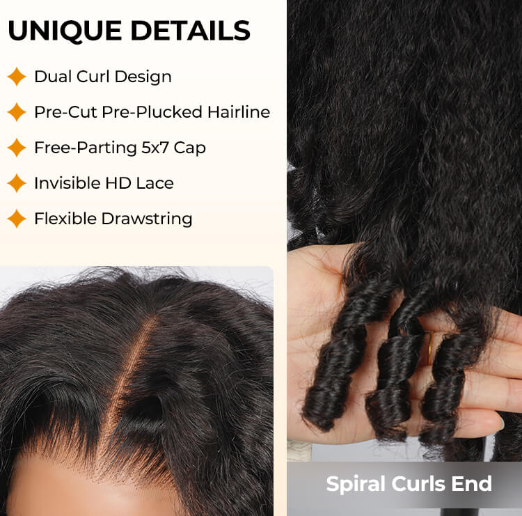 Unique Kinky Wig With Spiral Curly Ends