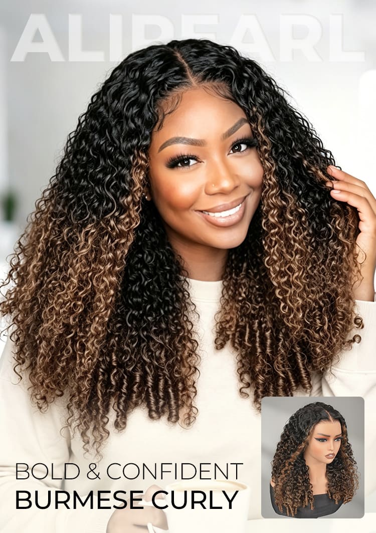 ombre brown burmese curly wig