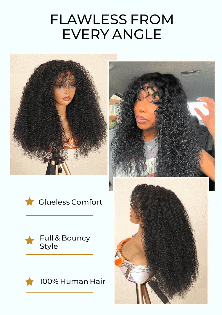 curly wig with bangs glueless lace front wig