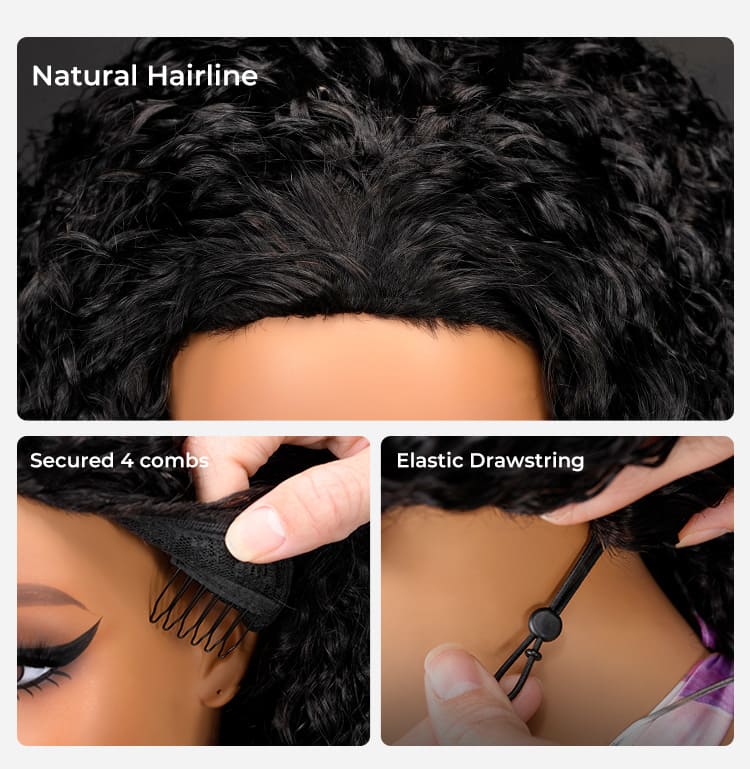 4 combs with elastic string natural hairline