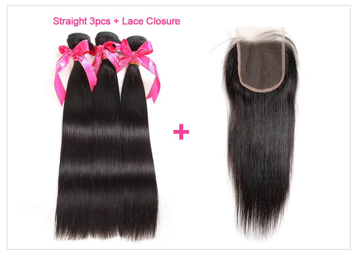 Straight Hair 3 Bundles With Lace Closure