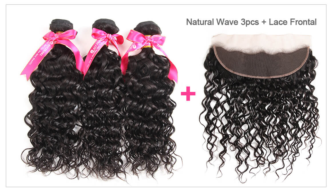 Natural Wave 3 Bundles with Lace Frontal