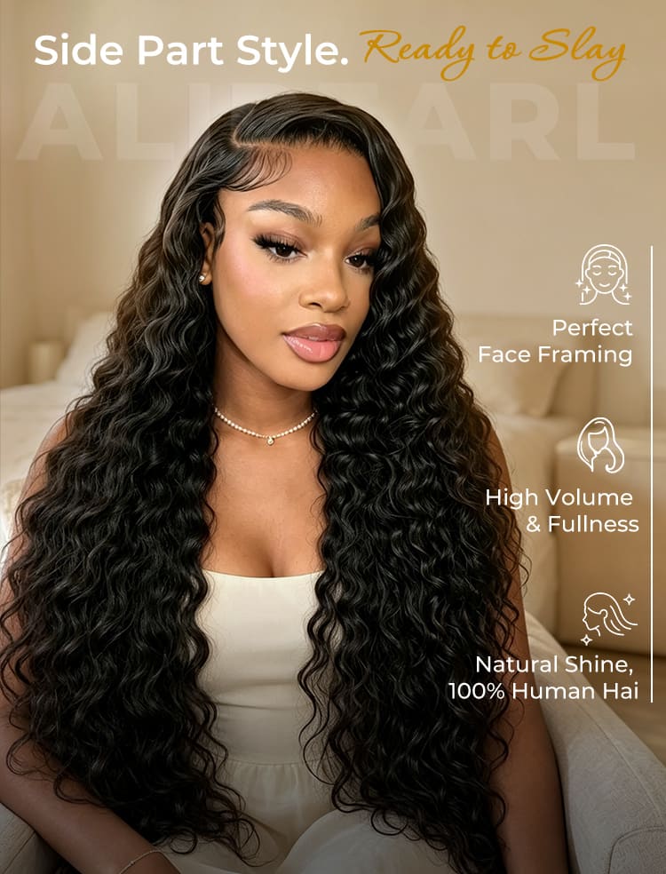 Alipearl side part deep wave glueless wig