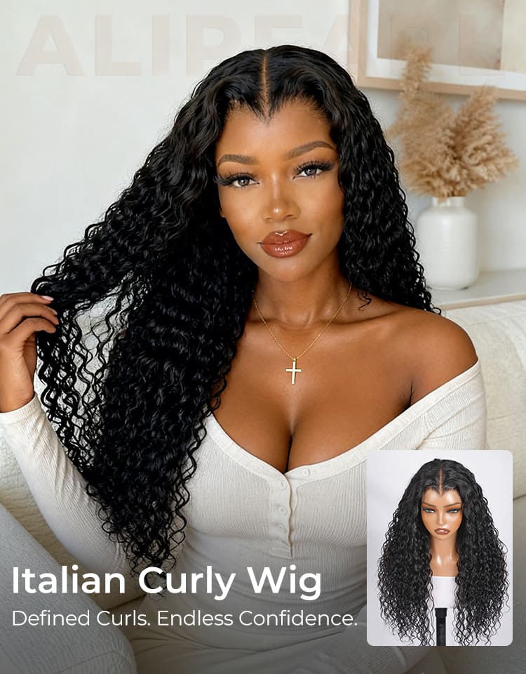 Italian Curly Glueless Wigs With M Shaped Hairline