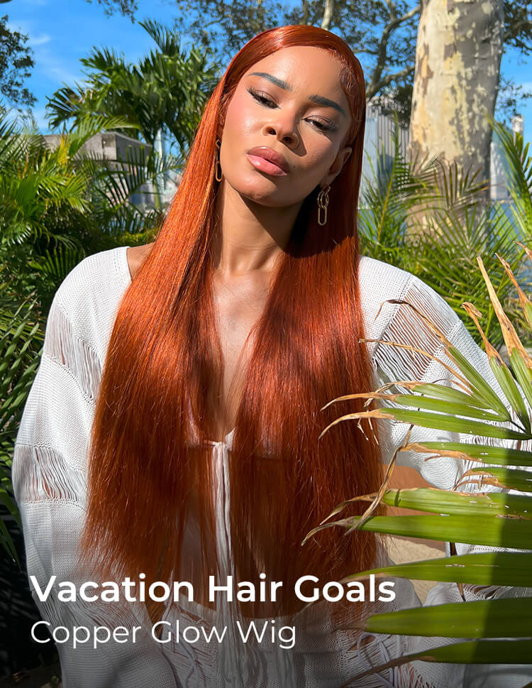 vacation copper straight glueless lace front wig