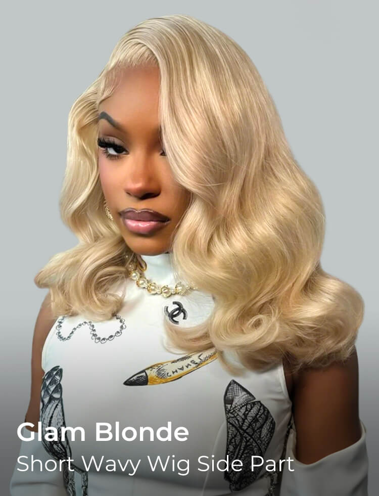 blonde short wavy bob wig