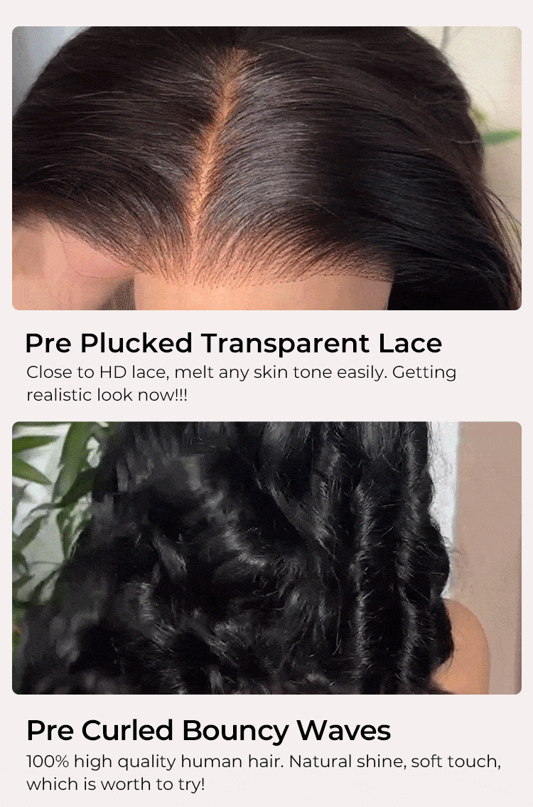 pre cut pre plucked 6x8 glueless with bouncy waves