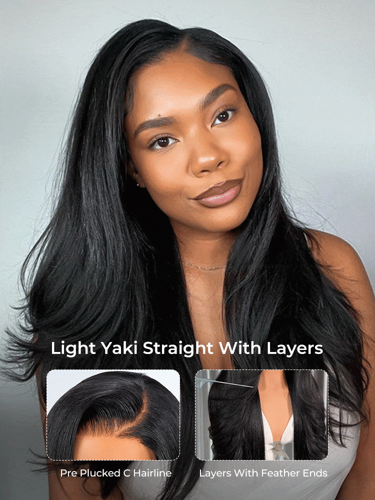 side part light yaki straight wig with layers