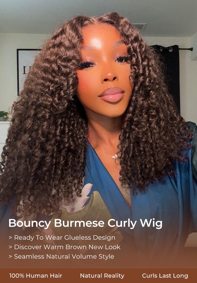 250 density bouncy burmese curly glueless wig