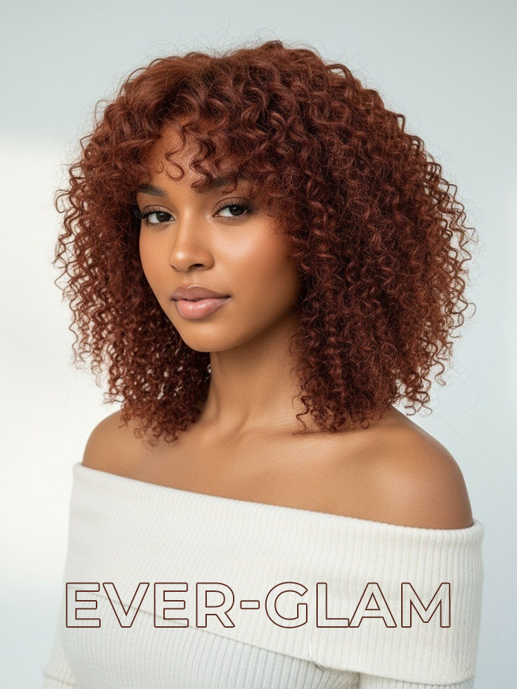 Colored Curly Lace Front Wig With Curtain Bang