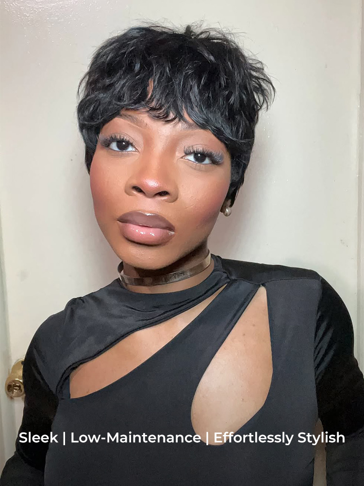 Straight Pixie Cut Wig With Bangs