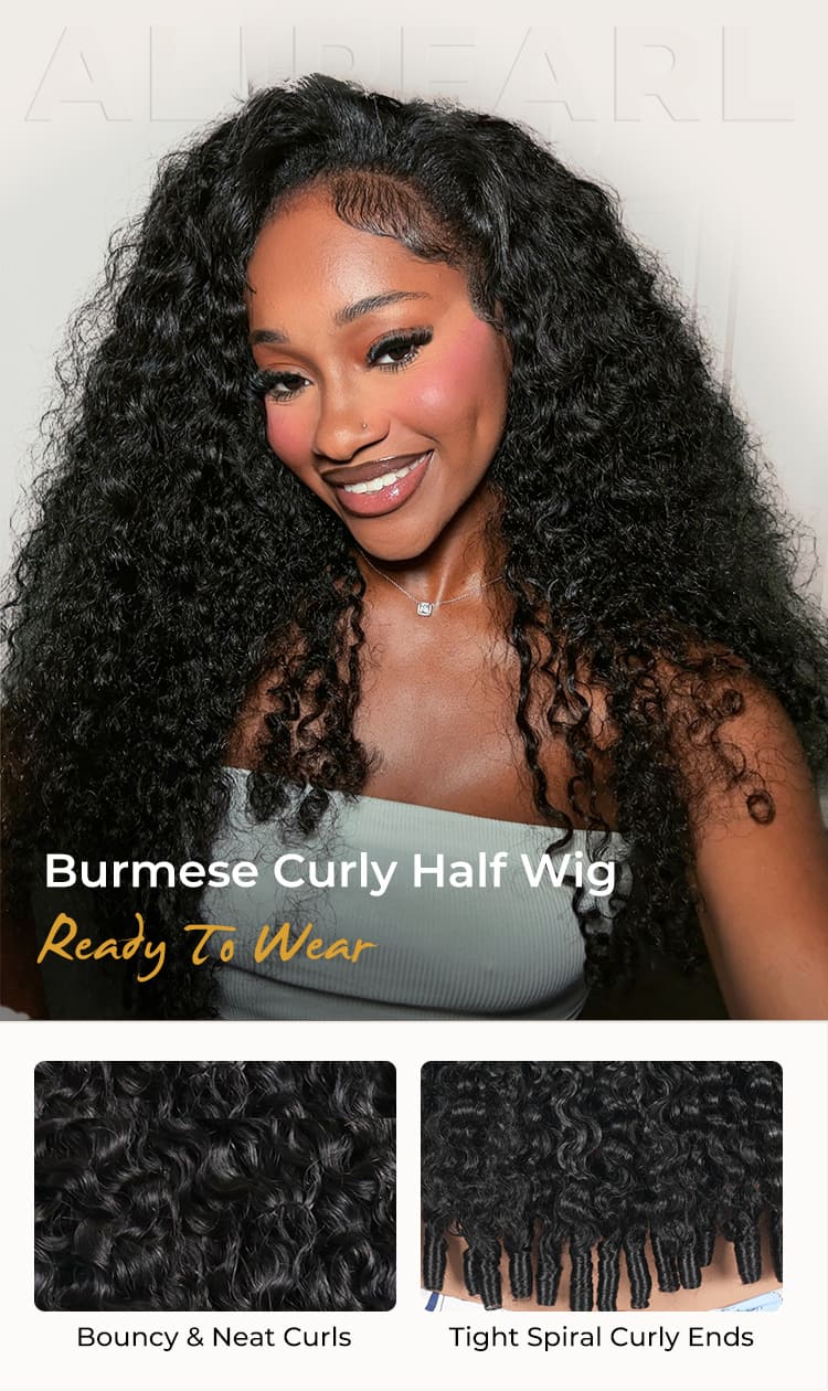 Alipearl Burmese Curly Half Wig