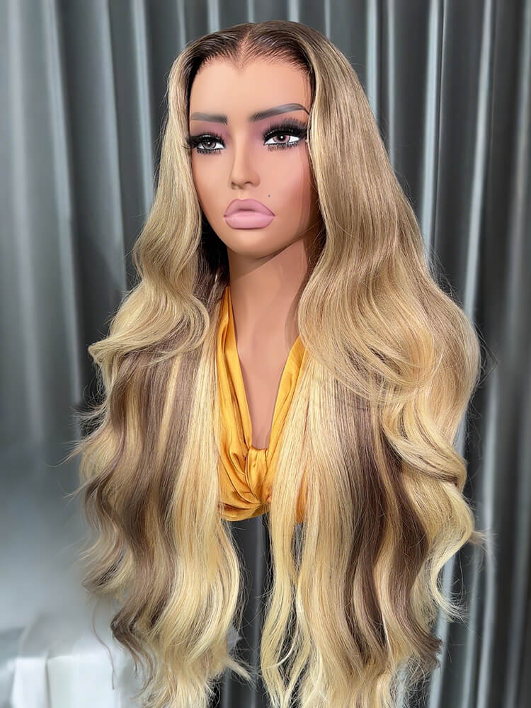 ash blonde highlight m hairline wig